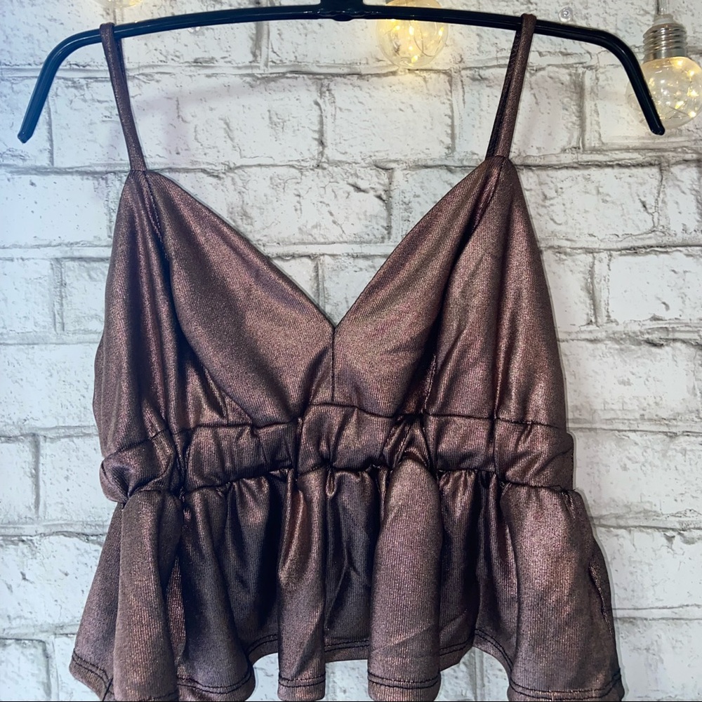 Cropped Solemio Peplum Tank Metallic